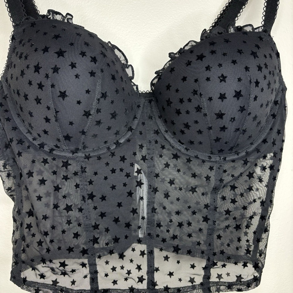 Victoria Secret PINK Balconette Corset Top‎ Large Black Star Whimsigoth Coquette